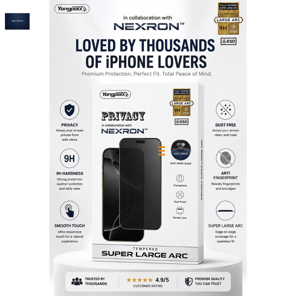 NEXRON Extra Hardness Privacy Super Large Arc Tempered Glass Protector - NexRon